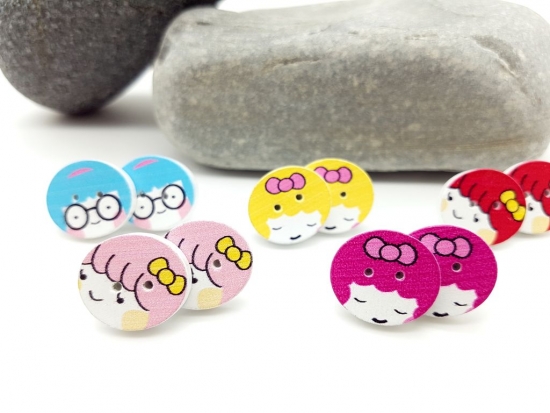 Preview: Gesicht Knopf Ohrstecker bunt